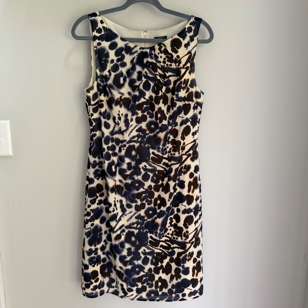 Vintage Ann Taylor Silk Sleeveless Shift Dress Leopard Print Beige Black Short 8